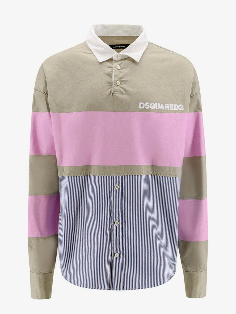 DSQUARED2 Olive, Pink & Blue Stripe Rugby Shirt Size Large